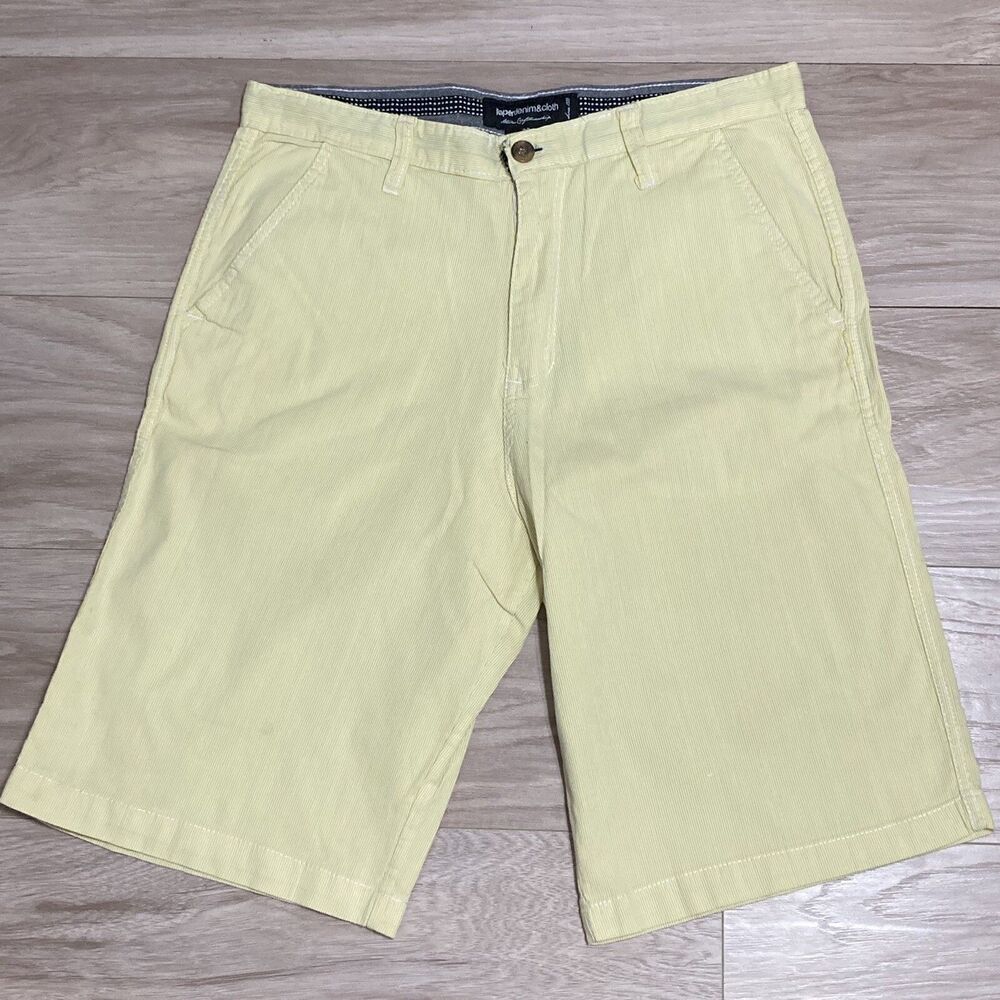 Paper Denim Cloth Mens Size 32 Yellow Pinstripe Bermuda Shorts 100% Cotton